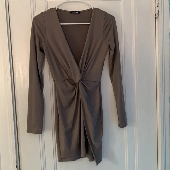 Fashion Nova Dresses Fashion Nova Front Knot Taupe Mini Dress